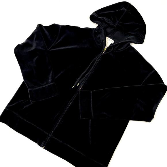 Jones New York Sport Velour Jacket Zip Black Gold Hardware Track Size Medium - Picture 7 of 7